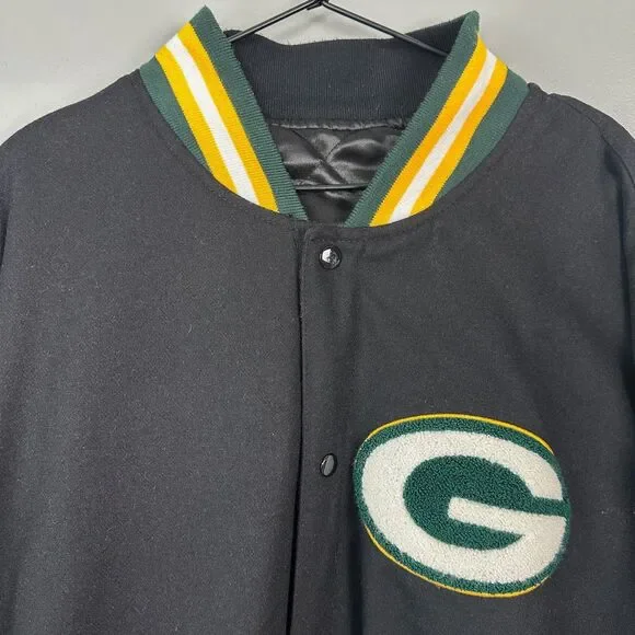 G-III Apparel NFL Green Bay Packer Black Reversible Men Wool Polyester Coat 6X